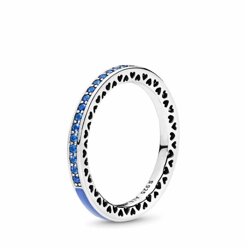 Pandora Radiant Hearts Stackable Ring - Sterling Silver/Enamel/Blue/Crystal - Canada | UV6699WV